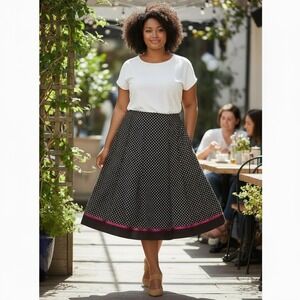 Cato Plus 20W Brown Polka Dot A Line Skirt Red Trim Retro Career